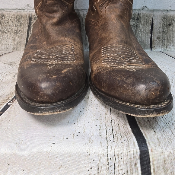 J.B. DILLION WOMENS WESTERN BOOT SIZE 9 DARK BROWN DISTRESSED ROUND TOE WOMENS - Picture 5 of 13